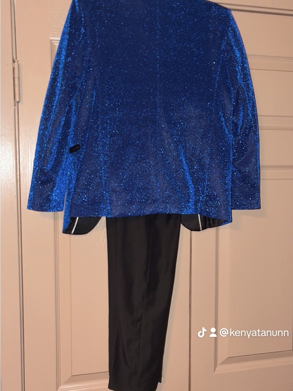 Boys Blue Sparkle Jacket 3 piece suit with Black Lapel - Picture 3 of 3